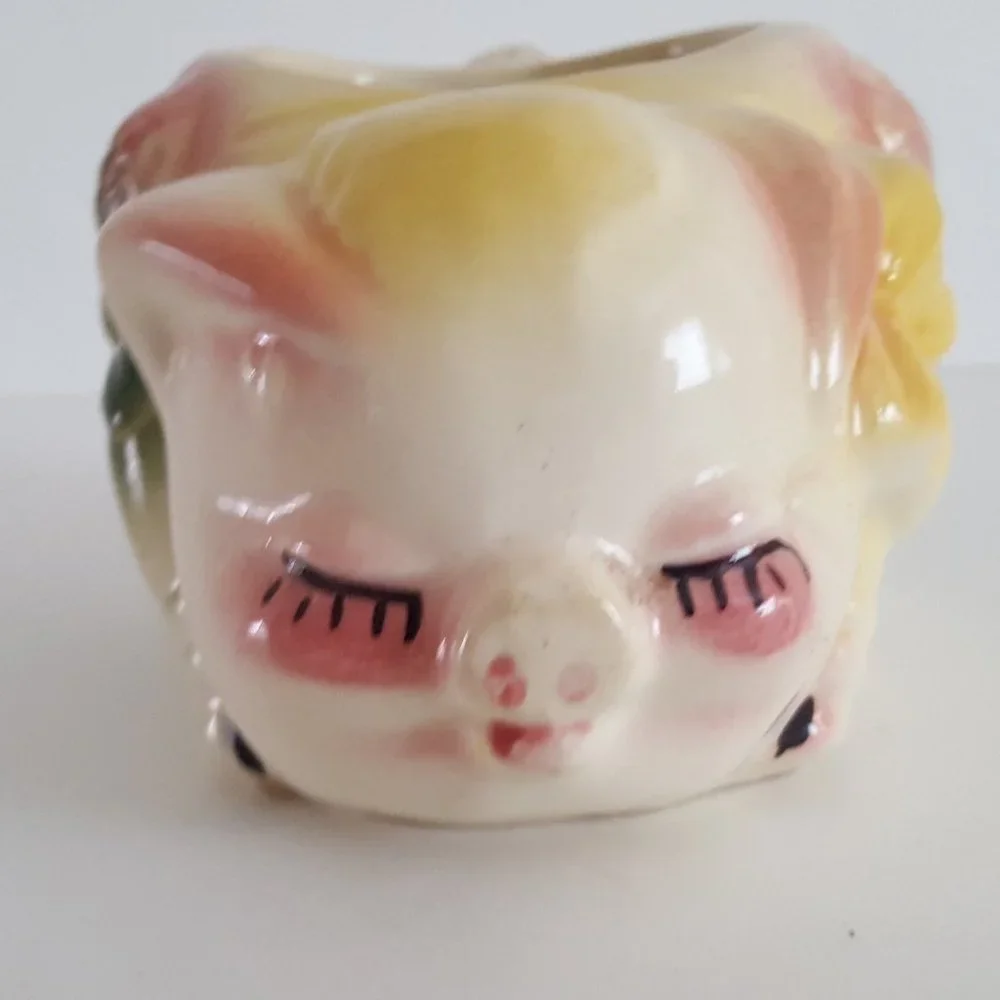 Vintage Ceramic Sleeping Pig Planter Small